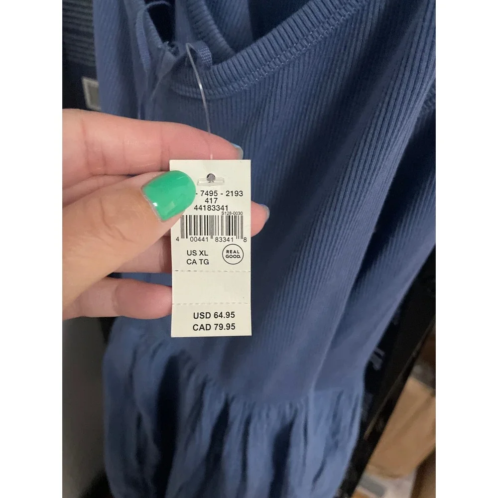 Aerie Blue Ribbed Drop Waist Maxi Dress Sleeveless NWT XL
